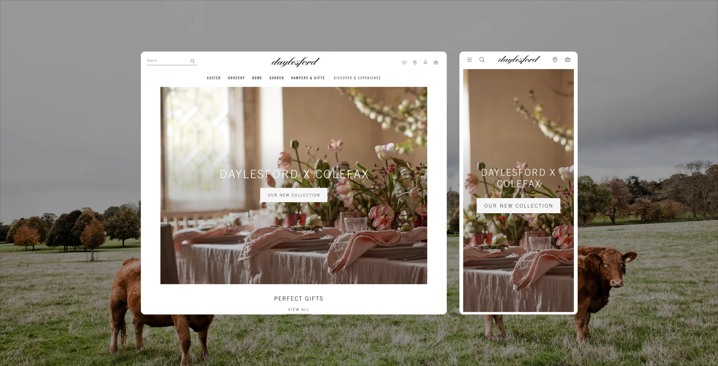 Daylesford Colefax collaboration showcasing premium organic lifestyle brand partnership with elegant table setting and fresh flowers