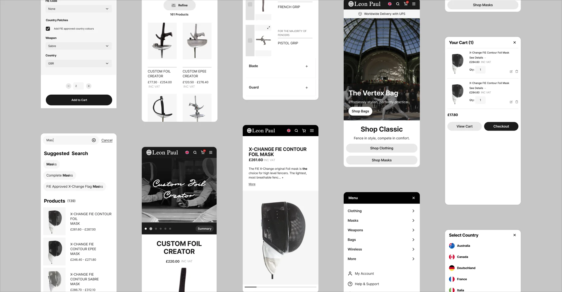 Leon Paul fencing equipment storefront showcasing custom products and collection