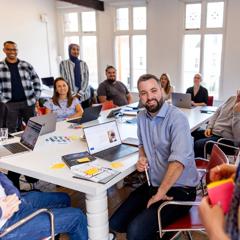 Develo team working together in office