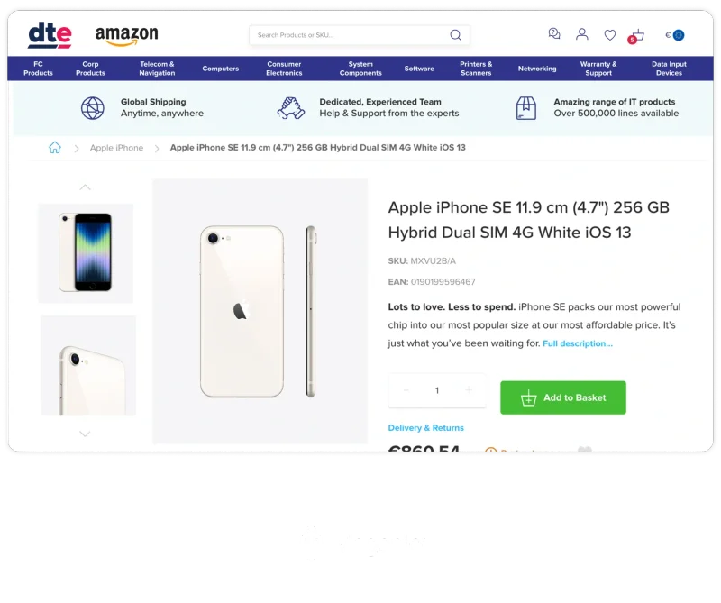 DTE B2B portal mockups showing PunchOut integration