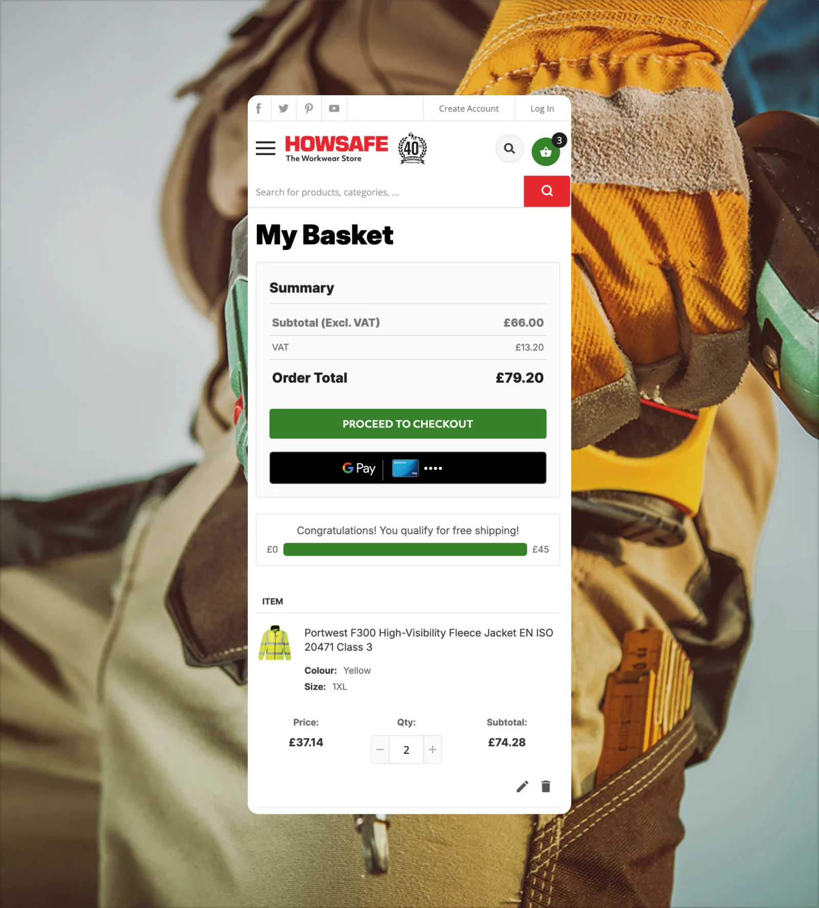 HowSafe checkout page with order summary and delivery options
