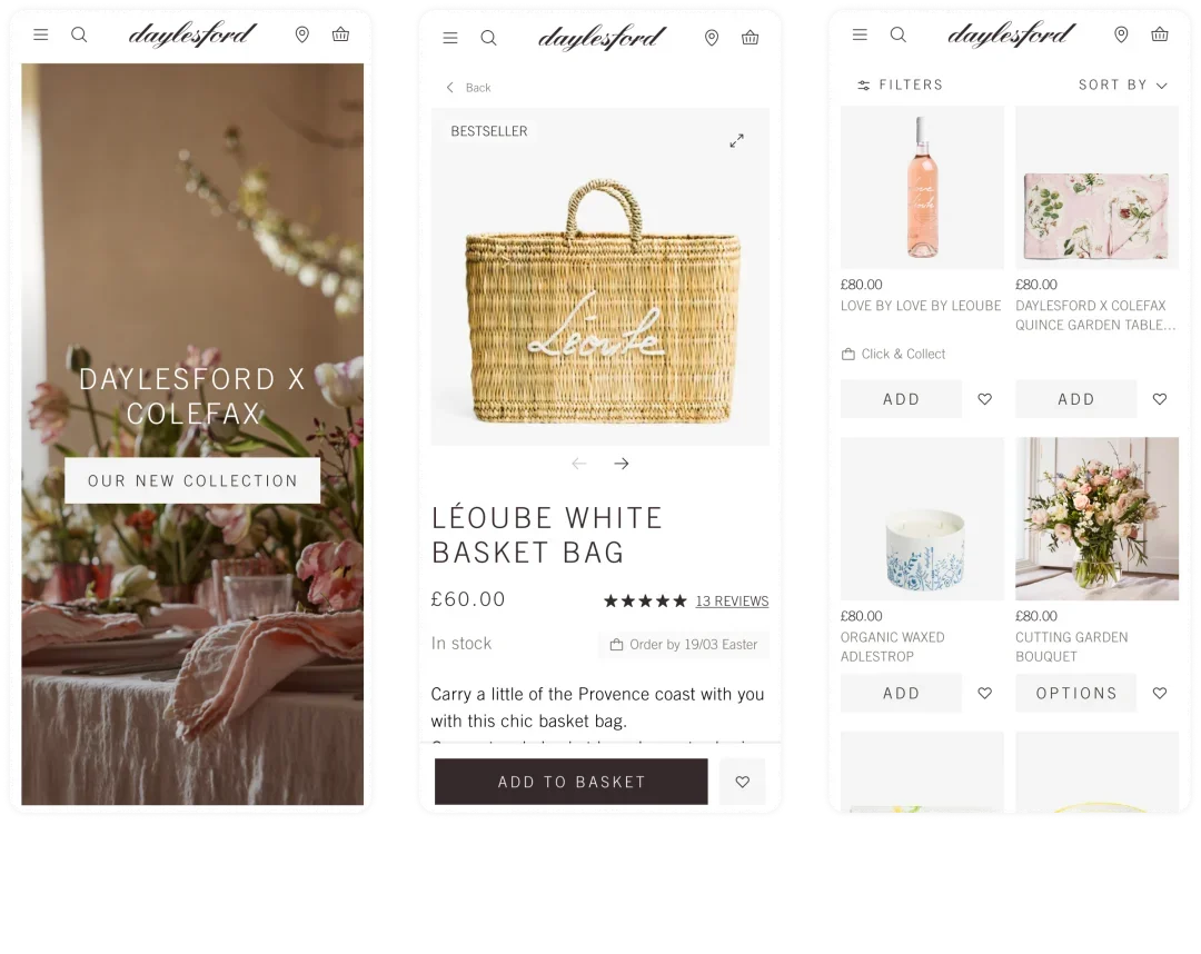 Daylesford eCommerce website on mobile, where navigation UX improvements lifted conversion rate by 37%