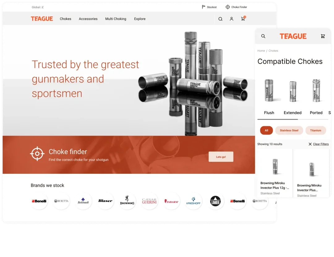 Teague eCommerce website on desktop and mobile, with a 41% revenue increase after a site speed rebuild