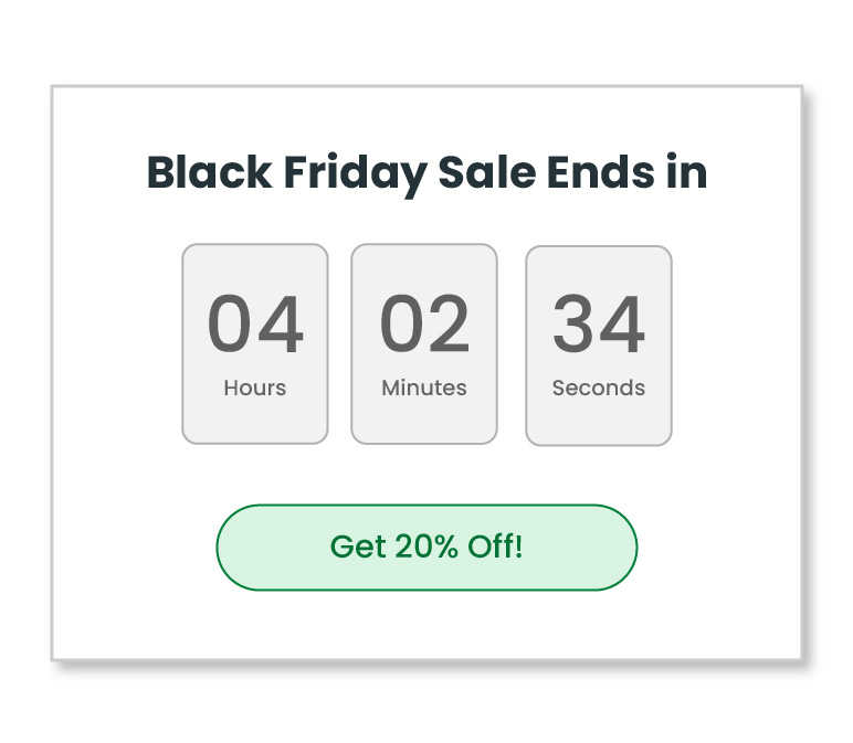 Black Friday countdown widget introducing urgency to shoppers