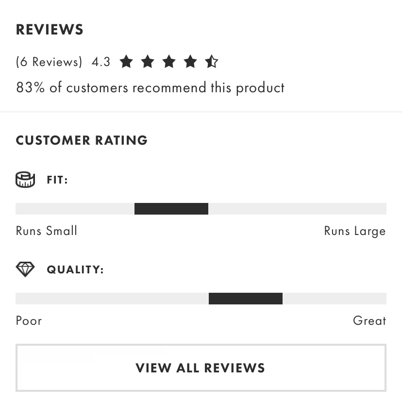 ASOS uses it's customers reviews to help other customers purchasing decisions.